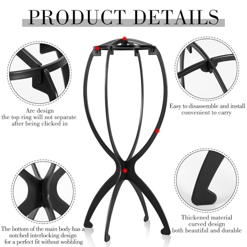 Obeoby Foldable Black Wig Stand for Short Wigs & Cosplay Hair - Portable