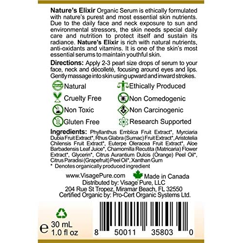 Nature's Elixir - Skin Revitalizing and Nourishing Face Serum - USDA Organic - Physician Formulated - Research Supported