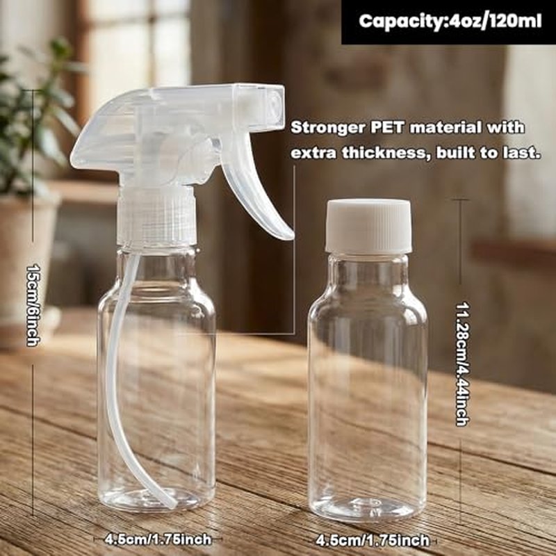 4oz Plastic Spray Bottles - 3 Pack with Adjustable Nozzle