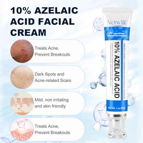 Azelaic Acid 10% Cream for Face - Acne Cream for Rosacea Reducing Relief Pimple Breakouts Blackhead Pigmentation and Redness - Azelaic Acid Gel For Facial and Skin Care