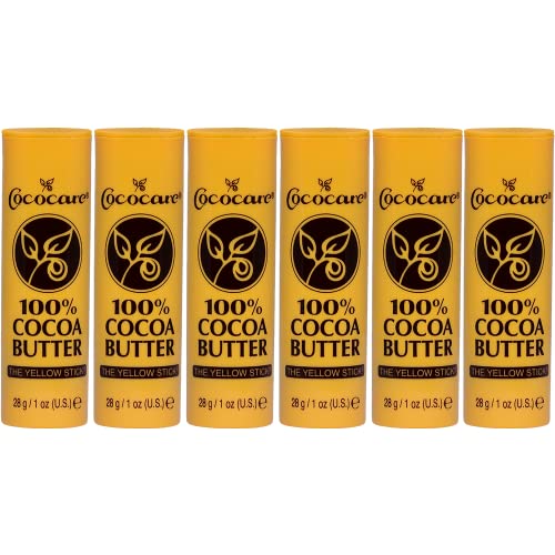 Cococare 100% Cocoa Butter Stick - All-Natural Cocoa Butter Emollient for Ultimate Skin Hydration & Protection - The Yellow Stick - (6 Pack)