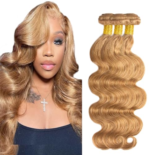 Honey Blonde Body Wave Human Hair Bundles 14 16 18in 3pc Brazilian Virgin Extensions