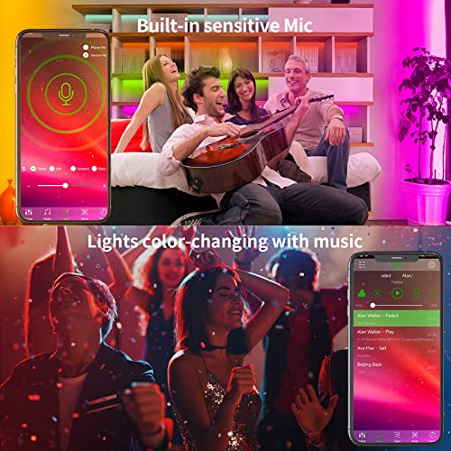 KSIPZE 100ft RGB LED Strip Lights with Music Sync & App Control for Bedroom & Home Decor