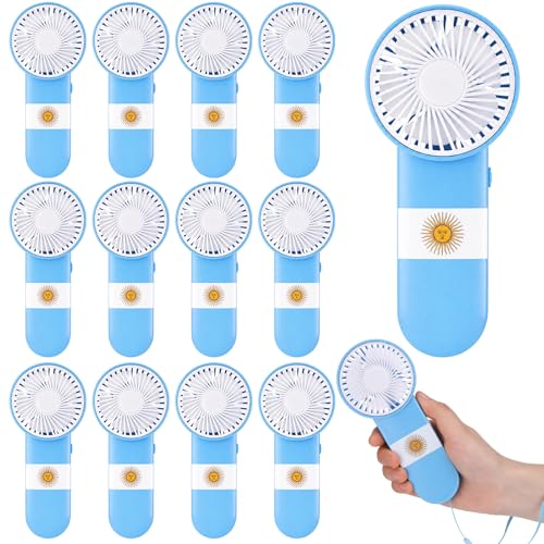 Argentina Flag Handheld Fans 12-Pack with Lanyards