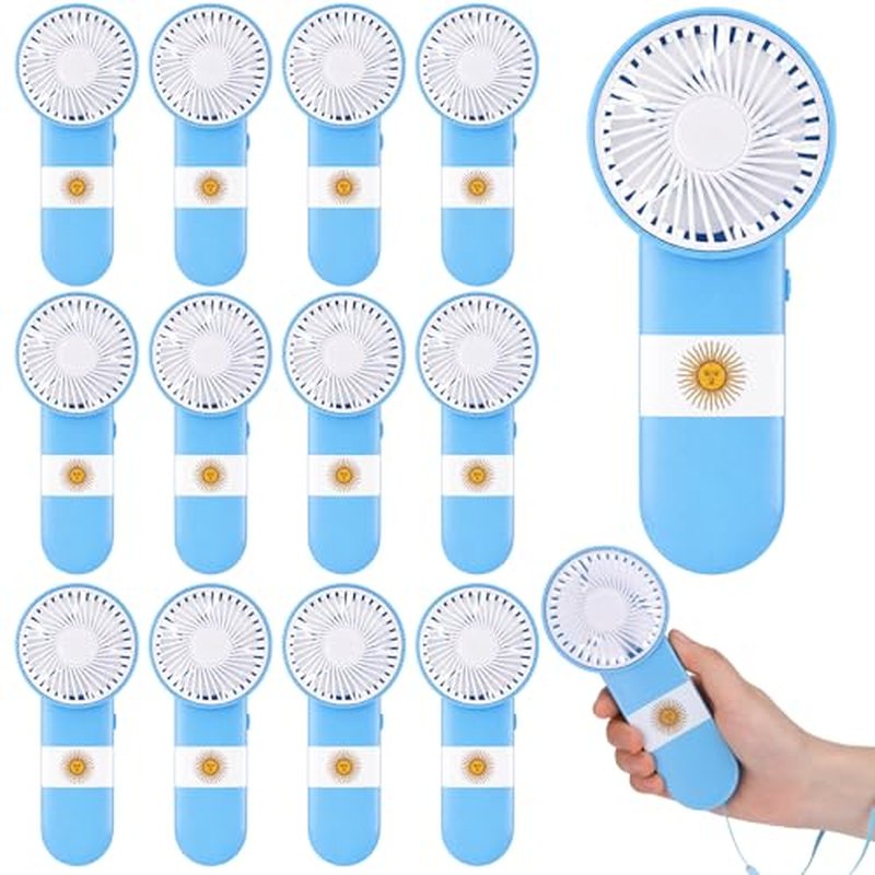 Argentina Flag Handheld Fans 12-Pack with Lanyards