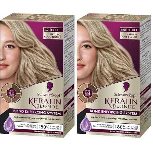 Schwarzkopf Keratin Blonde Hair Dye, 11.01 Hight Lift Natural Cool Blonde, Professional Quality Permanent Hair Color, Bond Enforcing System Helps Prevent Breakage* (Pack of 2)