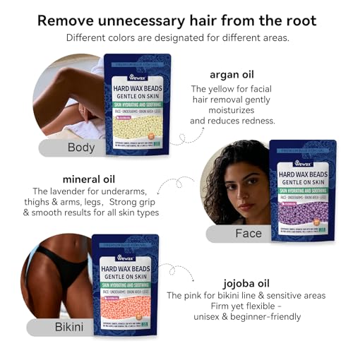Hard Wax Beads for Hair Removal, 3lbs Wax Beans Kit- Perfect for Sensitive Skin, Bikini, Face,Leg, Eyebrow, Back, At Home Waxing Beads for Women Men (3pack)