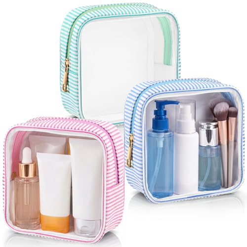 Sanwuta 3-Piece Seersucker Makeup Bags with Zipper – Mini Cosmetic Pouches