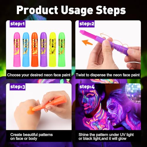 15 Pcs UV Glow Face Paint Sticks for Black Light Parties
