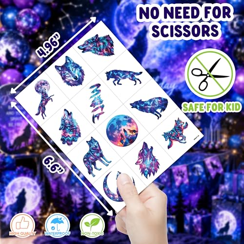 96 PCS Galaxy Wolf Temporary Tattoos for Kids