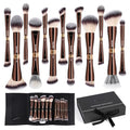 MAANGE Makeup Brush Set with Case Double-ended Makeup Brushes for Foundation Contour Liquid Powder Concealer Eye Shadows Cream Cosmetics Blending Blush Makeup Tools (Coffee Brown, 13 PCS)