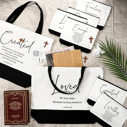 Abbylike Christian Gift Bags Easter Bible Verse Tote Bag Religious Cosmetic Makeup Bag Inspirational Gifts for Women Mothers