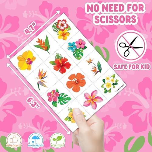 96 PCS Tropical Flower Temporary Tattoos for Kids
