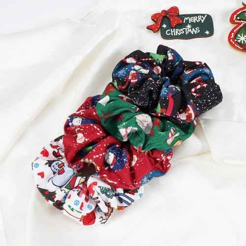 Christmas Hair Ties for Women Xmas Santa Claus Ponytail Holders Hair Scrunchies Hair Bands Accessories