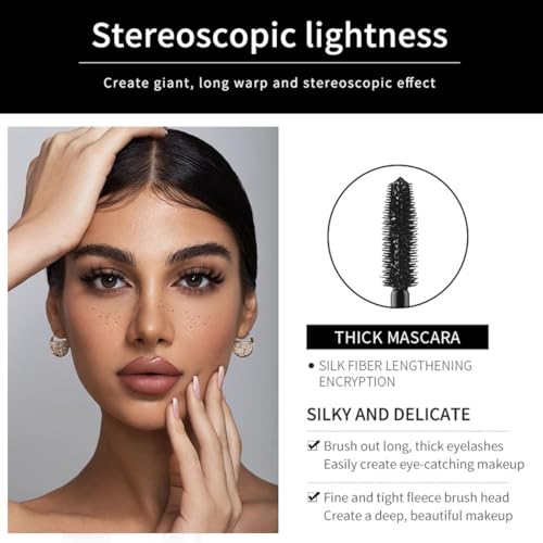 4D Silk Fiber Lash Mascara, Voluminous Fiber Mascara Waterproof & Smudge-Proof Long-Lasting 24 Hours No Flaking Longer Thicker Eyelashes, No Clumping, Extension Stays On All Day(3Packs)