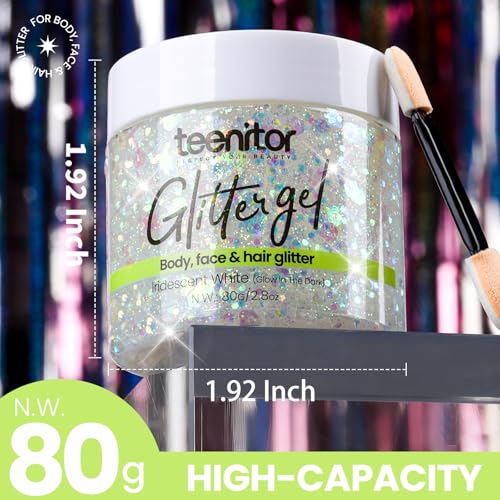 Teenitor 80g Glow in The Dark Body Glitter Gel - Iridescent White