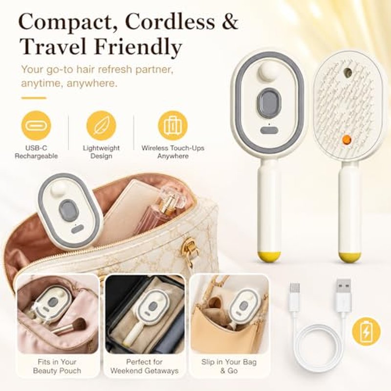 Electric Nano Mist Hair Brush, Rechargeable 3-in-1 Detangler