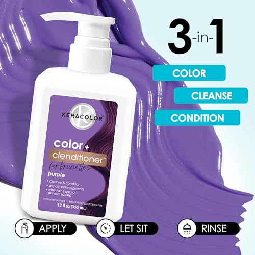 Keracolor Color + Clenditioner 3-in-1 Semi-Permanent Hair Dye, 12 Fl Oz