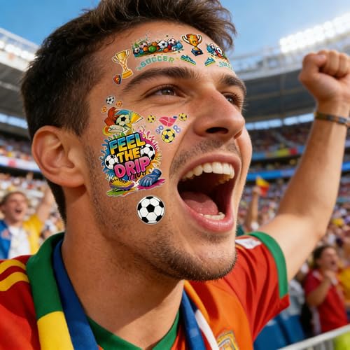 Soccer Temporary Tattoos 24 Sheets - Waterproof Game Day Face Stickers