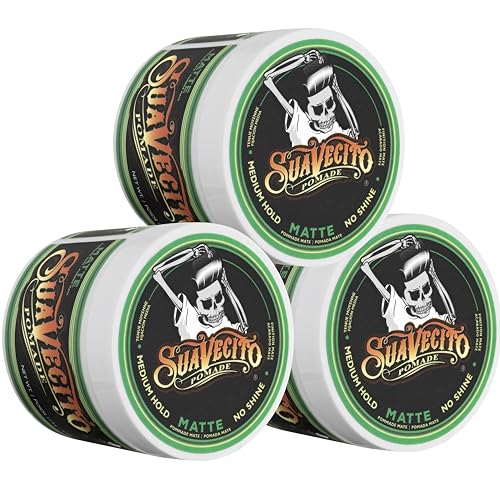 Suavecito Pomade Matte (Shine-Free) Formula 4 oz, 3 Pack - Medium Hold Hair Pomade For Men - Low Shine Matte Hair Paste For Natural Texture Hairstyles