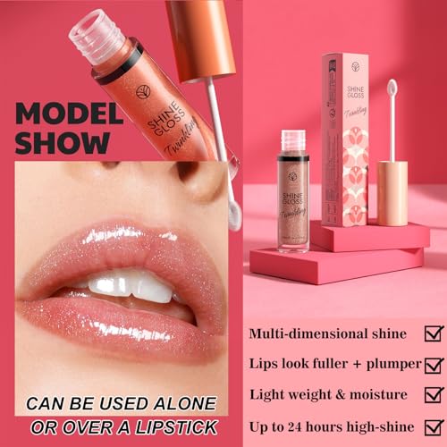 Brown Shimmer Plumping Lip Gloss with Glitter - Non Sticky