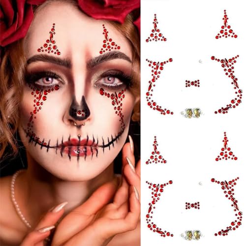 Halloween Face Gems Tattoos - Crystal Rhinestone Stickers (2 Pack)