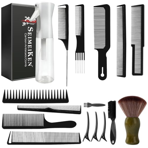 16-Piece Professional Barber Comb & Brush Set with Spray Bottle