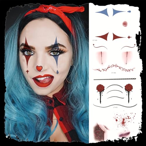 15 Sheet Halloween Face Tattoo Stickers - Waterproof Temporary