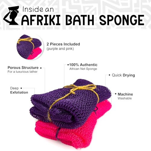 African Net Sponge 2 Pack - Extra Long Exfoliating Body Scrubber