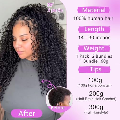 Human Crochet Hair Deep Wave 22 Inch 120g Extensions