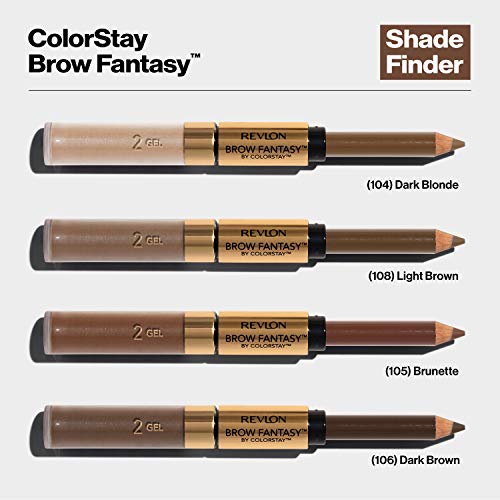 Revlon Eyebrow Gel & Pencil, ColorStay Brow Fantasy 2-in-1 Eye Makeup, Longwearing with Precision Tip, 106 Dark Brown, 0.04 Oz