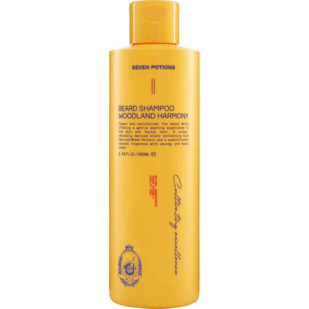 SEVEN POTIONS Beard Shampoo for Men, Woodland Harmony, 8.45 Fl Oz - Natural, Vegan, Cruelty Free - Gentle, Cleansing Wash for a Clean Beard with No Itch