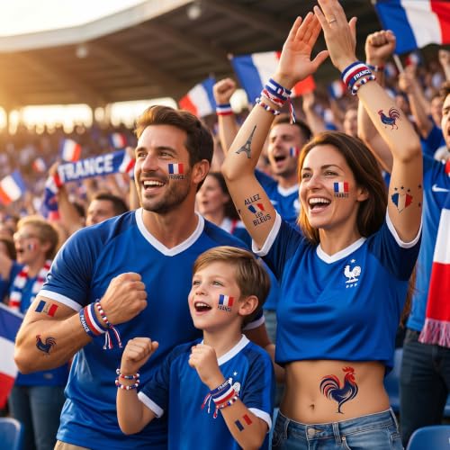 France Flag Temporary Tattoos, 3-Sheet Waterproof Set