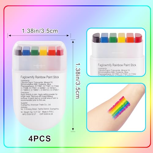 Rainbow Pride Face Paint Stick, 4-Pack - Easy One-Swipe Application