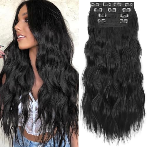 KooKaStyle Clip-In Hair Extensions 24 Inch Black Wavy