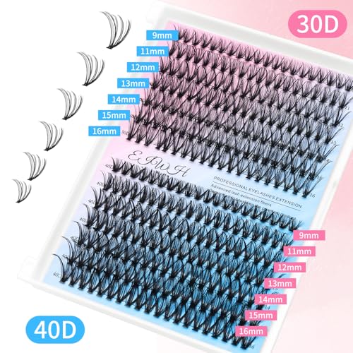 280 Pcs Lash Clusters Kit with Glue, Sealant & Tweezers for Natural Full Eyelash Extensions