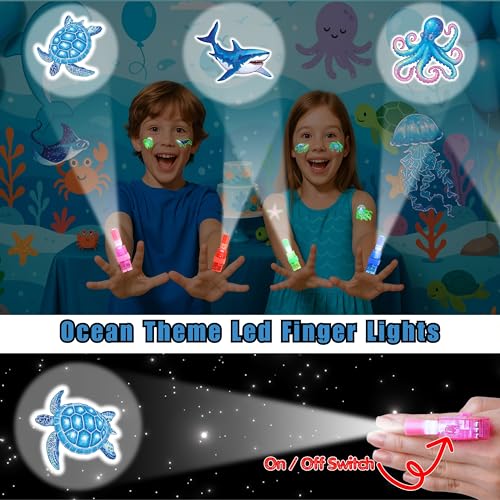 72 PCS Ocean Sea Party Favors ? 48 PCS Luminous Tattoos & 24 PCS LED Finger Lights Combo ? Birthday Goodie Bag Fillers, Party Supplies, Gifts Light Up Toys Glow In The Dark for Boys and Girls
