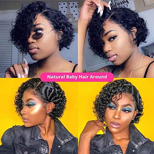 Hanne Fashion 8 Inch Short Curly Human Hair Wig for Black Women - Side Part Brazilian Virgin Bob Wig