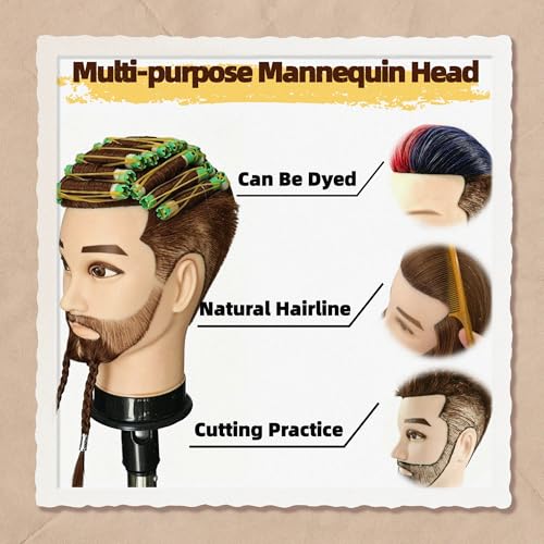 Barber Mannequin Head 12" Male Human Hair with Beard