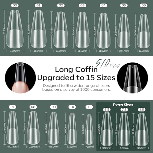 Modelones Z1 Long Coffin Nail Gel Extension Kit with 500 Tips & Portable UV Light