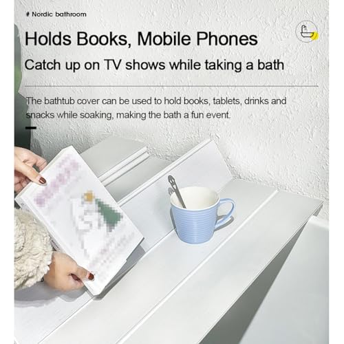 Adjustable Foldable Dust-Proof Bathtub Cover White,Waterproof Shutter Bathtub Tray & Laptop Desk 2 in 1 Fits Most Tubs,Modern Bath Tub Racks for Home (0.7Mx1.7M£¨2.3FTx5.58FT£©, 0.24in Thick)
