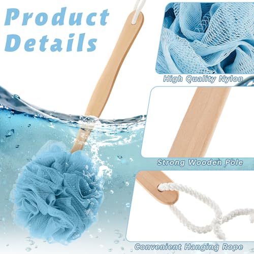 LemonRoad 16 Pcs Large Bath Body Back Brush Loofah on a Stick with Long Handle Back Scrubber for Shower PE Body Bath Sponge Soft Spa Mesh Brush Wash Exfoliating Luffas for Men Women