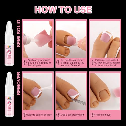 EBANKU Press On Toe Nails 150pcs French Pink Acrylic with Glue
