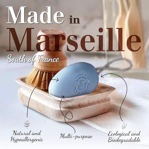 La Maison du Savon - Lavender French Soap on a Rope Duo - Moisturizing Hand & Body Soap Bars with Organic Shea Butter & Donkey Milk, Solid Soap Made in Provence - 2 x 6.2 Oz/175g