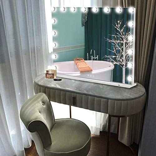 Hollywood Makeup Vanity Mirror with Lights 32 x 24 Inch 18 Pcs LED Extra Large Hollywood Vanity Lighted Makeup Mirrors X10 Magnifier USB 3 Color Makeup Desk Tabletop Vanity Make up Mirrors