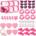 Zeyune 42 Pcs Galentine's Day Gifts Set Valentine's Pink Gift 6 Sets Include PVC Makeup Bags Glasses Mirror Hair Claw Clips Scrunchies Bracelets Greeting Cards for Women Friends Party Favors