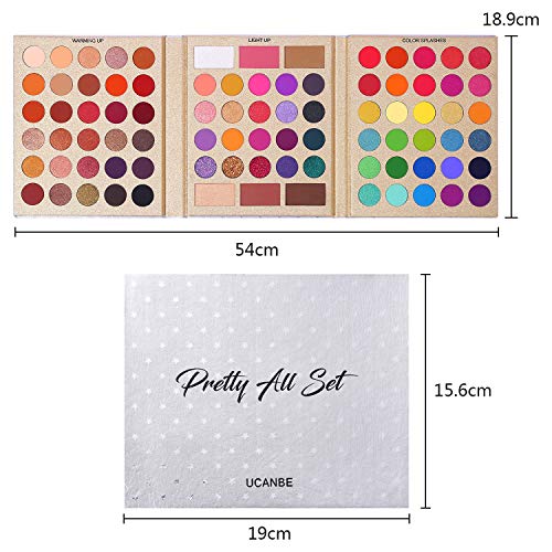 UCANBE Professional 86 Colors Eyeshadow Palette with 15pcs Makeup Brushes Set Matte Glitter Long Lasting Highly Pigmented Waterproof Contour Blush Powder Highlighter All in One