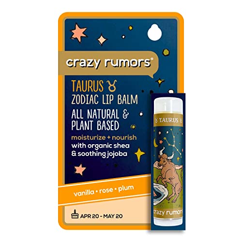 Crazy Rumors Taurus Zodiac All Natural, Plant Based Lip Balm to Moisturize and Nourish your Lips - Earth Blend (Sweet Vanilla, Fragrant Rose and Plum)