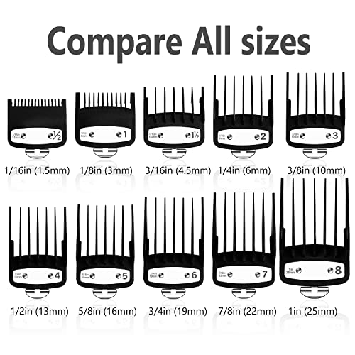 Professional Hair Clipper Guards Guides 10 Pcs Coded Cutting Guides #3170-400- 1/16” to 1” fits for All Wahl Clippers(Black-10 pcs)