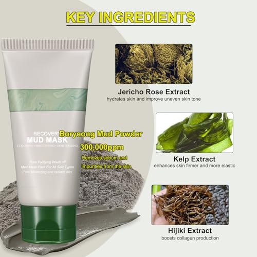 Recovery Mud Mask, Relief Mud Mask for Face & Body, Deep Cleansing & Hydrating Clay Mask, Deep Pore Cleanser Oil Control Wash Off Body Mud